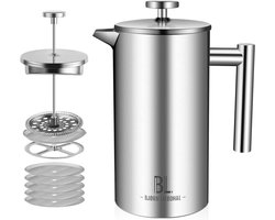 Bjørn Liebdhal Premium Cafetiére, Dubbelwandig, Roestvrij Staal, 1000 ml - French Press Koffiemaker - Geschikt Voor Koffie, Melkopschuimen & Thee