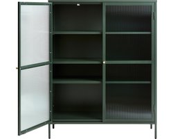 Bjorn - Vitrinekast met 2 deuren van geribbelde glas en metaal H140cm