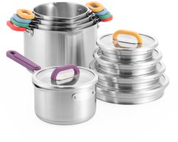 BK Arts & Crafts Limited edition 5-delige RVS kookpannenset - inductie pan - inductie kookpannenset - 16cm - 22cm - met deksels - stapelbaar - veilig afgieten - ovenbestendig tot 180 graden - RVS