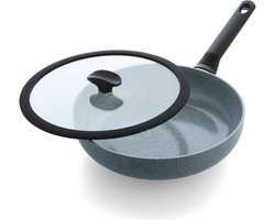 BK Blue Label Granite Hapjespan 28cm met deksel – 2.9L – PFAS-vrije antikleeflaag – Hapjespan inductie - Keramische pan - Ovenbestendig tot 160°C – Koudgrepen - Met glazen deksel - Blauw