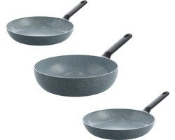BK Blue Label Granite keramische antiaanbak pannenset 3-delig - Koekenpan 20//28cm en Wokpan 28cm - PFAS-vrij - Inductie pannenset - Ovenbestendig tot 160°C - Vaatwasserbestendig - Snelle opwarming – Koudgrepen – Zonder deksel - Blauw