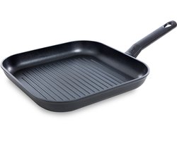 BK Easy Basic Keramische Antiaanbaklaag Vierkante Grillpan 26x26cm - PFAS-vrij - inductie grillpan - ovenbestendig tot 160 graden - Vaatwasserbestendig - Zonder deksel - Koudgrepen - Zwart