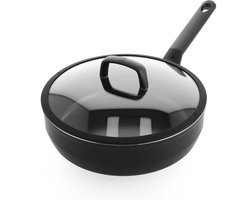 BK Easy Induction Hapjespan 28cm met deksel - 4.6L - PFAS-vrije antikleeflaag - Hapjespan inductie - Keramische hapjespan - Ovenbestendig tot 160°C - Koudgrepen - Met glazen deksel - Zwart