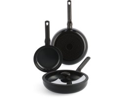 BK Enjoy 3-delige pannenset - Ø20/28cm koekenpannen en hapjespan met deksel Ø 28cm - PFAS vrij - zwart - koelgrepen - ovenbestendig tot 160°