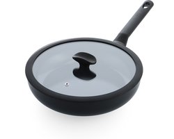 BK Enjoy Hapjespan 28cm met deksel – 3.4L – PFAS-vrije antikleeflaag – Hapjespan inductie – Keramische pan - Ovenbestendig tot 160°C - Koudgrepen - Met glazen deksel - Zwart