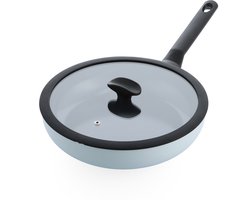 BK Enjoy Hapjespan 28cm met deksel – 3.4L – PFAS-vrije antikleeflaag – Hapjespan inductie – Keramische pan - Ovenbestendig tot 160°C - Koudgrepen - Met glazen deksel - Met glazen deksel - Lichtblauw