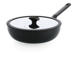 BK Enjoy Wokpan 28cm – 4.2L – PFAS-vrije antikleeflaag – Wokpan inductie – Keramische pan - Ovenbestendig tot 160°C - Koudgrepen - Met glazen deksel - Zwart