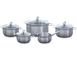 BK Excellent RVS kookpannenset 5 delig - Ø16cm tot Ø24cm - Inductie pannenset - Vaatwasserbestendig - Ovenbestendig tot 230° - met deksels - maatverdeling - Zilver