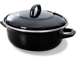 BK Fortalit Emaille braadpan 22cm/2L – Inductie braadpan – geëmailleerd staal – Ovenbestendig tot 230 graden – Geen antiaanbaklaag – Met deksel – Zwart/Blauw