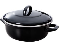 BK Fortalit Emaille braadpan 24cm/2.5L - Inductie braadpan - Ovenbestendig tot 230 graden - Geen antiaanbaklaag - Met deksel - Zwart