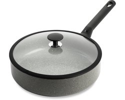 BK Granite Ceramic keramische hapjespan 28cm – 4.2l – inductie hapjespan – met deksel – ovenbestendig tot 160 graden – koudgreep – PFAS‑vrij – Grijs
