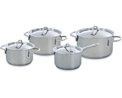 BK Profiline Pannenset 4-delig - 16/18/20cm - Zonder PFAS-vrije antikleeflaag - Pannenset inductie - RVS kookpan - Ovenbestendig tot 160°C - Met deksel - Zilver