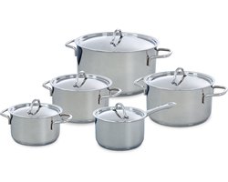 BK Profiline Pannenset 5-delig - 16/18/20/24cm - 1.6/2.5/3.5/6L - Zonder PFAS-vrije antikleeflaag - RVS pannenset - Inductie kookpan - Ovenbestendig tot 230°C - Met deksel - Zilver