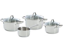 BK Purity Kookpannenset 4-delig - Zonder PFAS-vrije antikleeflaag - Kookpannenset inductie - RVS kookpannenset - Ovenbestendig tot 230°C - Met glazen deksel - Zilver