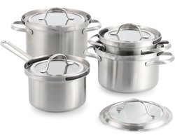 BK Q-linova Pannenset 4-delig - 16/18/20 cm - 1.8/2.5/3.5L - Zonder PFAS-vrije antikleeflaag - Pannenset inductie - RVS pannenset - Ovenbestendig tot 220°C - Met deksel - Zilver