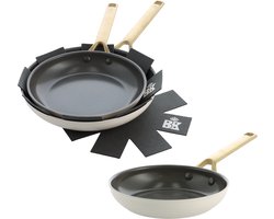 BK Sublime 3 delige koekenpannenset Ø 20/24/28cm - PFAS vrij - Cream White - gouden stainless steel handgrepen
