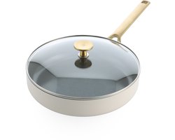 BK Sublime hapjespan - PFAS vrij - Ø 28cm - deksel - cream white - gouden stainless steel handgrepen - ovenbestendig tot 220°C