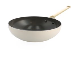 BK Sublime wok - PFAS vrij - Ø 28cm - cream white - gouden stainless steel handgrepen - ovenbestendig tot 220°C