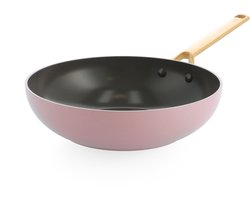 BK Sublime Wokpan 28cm - 3.7L - PFAS-vrije antikleeflaag - Wokpan inductie - Keramische pan -Ovenbestendig tot 220°C - Zonder deksel - Roze