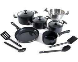 BK Vivid Keramische Antiaanbak Pannenset 13-delig - Ø16-28cm - Koekenpan - Hapjespan - PFAS-vrij – Inductie Pannenset – Ovenbestendig tot 160°C – Vaatwasserbestendig – Snelle opwarming – Koudgrepen - Zwart