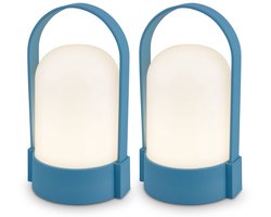 B.K.Licht Asa - Set van 2 Oplaadbare Tafellampen - snoerloze lamp - dimbaar - kampeerlamp - tentlamp - 50 Lm - voor binnen en buiten - 9 x 8 x 15,5 cm - blauw