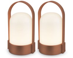 B.K.Licht Asa - Set van 2 Oplaadbare Tafellampen - snoerloze lamp - dimbaar - kampeerlamp - tentlamp - 50 Lm - voor binnen en buiten - 9 x 8 x 15,5 cm - bruin