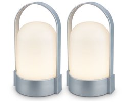 B.K.Licht Asa - Set van 2 Oplaadbare Tafellampen - snoerloze lamp - dimbaar - kampeerlamp - tentlamp - 50 Lm - voor binnen en buiten - 9 x 8 x 15,5 cm - chroom