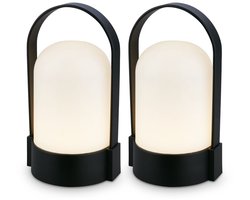 B.K.Licht Asa - Set van 2 Oplaadbare Tafellampen - snoerloze lamp - dimbaar - kampeerlamp - tentlamp - 50 Lm - voor binnen en buiten - 9 x 8 x 15,5 cm - zwart