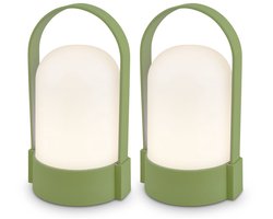 B.K.Licht Asa - Set van 2 Oplaadbare Tafellampen - snoerloze lamp - dimbaar - kampeerlamp - tentlamp - 50 Lm - voor binnen en buiten - 9 x 8 x 15,5 cm - groen