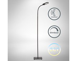 B.K.Licht - CCT Vloerlamp - zwarte staande lamp - bureaulamp dimbaar - lampkop flexibel - 600Lm - 8W - 128cm