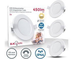 B.K.Licht - Inbouwspots badkamer - LED - witte inbouwspots - 3 stuks - spotjes inbouw - ronde - IP44 - Ø11.5cm - 3.000 Kelvin - 450 Lm - 6W
