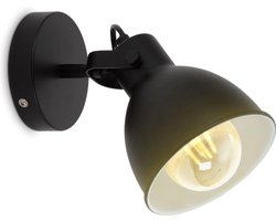 B.K.Licht - Industriële Wandlamp - metalen - voor binnen - zwarte wandlamp - netstroom - plafondspot - met 1 lichtpunt - wandspots - muurlamp - draaibar - E27 fitting - excl. lichtbron