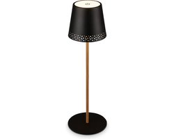 B.K.Licht Kiki - Tafellamp oplaadbaar - snoerloze lamp - dimbaar - voor buiten en binnen - USB-C - in hoogte verstelbaar - Ø12cm - zwart / hout