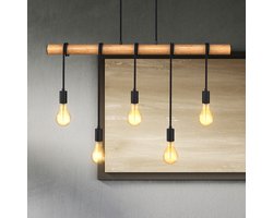 B.K.Licht - Landelijke Hanglamp - hanglampen eetkamer - zwart - hout - iindustrieel - pendellamp - in hoogte verstelbaar - E27 fitting