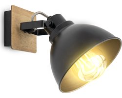 B.K.Licht - Landelijke Plafondspot - zwart goud - draaibar - hout en metaalen - E27 fitting - excl. lichtbron