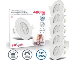 B.K.Licht - LED Badkamer Inbouwspots - dimbaar - set van 5 - badkamerverlichting - IP65 - wit - 9 x 4,2 cm (DxH)