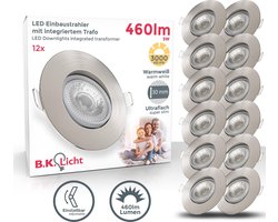 B.K.LICHT - LED Inbouwspots - 12 stuks - spotjes kantelbaar - ronde - Ø9cm - warm wit licht 3.000K - 460Lm - 5W - nikkel