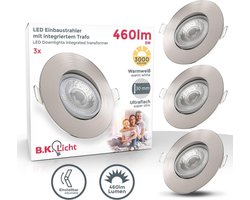 B.K.Licht - LED Inbouwspots - 3 stuks - voor binnen - spotjes inbouw - kantelbaar - IP23 - Ø9cm - 3.000K - 460Lm - 5W