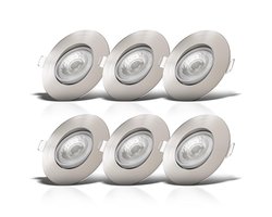 B.K.Licht - LED Inbouwspots - 6 stuks - dimbaar - voor binnen - kantelbaar - ronde - Ø9cm -IP23 - 3.000K - 460Lm - 5W - 230V - nikkel