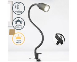 B.K.Licht LED-klemlampje incl. 5W GU10 verlichting I warm wit I flexibele zwanenhals I draaibaar I draaibare schakelaar I zwanenhals I metaal I zwart-matte