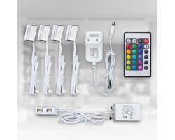 B.K.LICHT - LED RGB licht - kastverlichting - glasplaatclips - verlichting - 4-delige set - met afstandsbediening - led strips