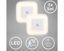 B.K.LICHT - LED Stekkerlamp - set van 2 - nachtlampje met bewegingssensor - met stopcontact - wit