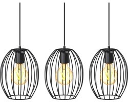 B.K.Licht - Metalen Hanglamp - zwart - voor binnen - industriële - met 3 lichtpunten - eetkamer - slaapkamer - pendellamp - l:112cm - E27 fitting - excl. lichtbronnen