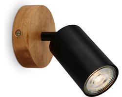 B.K.Licht - Plafondspot - opbouwspot zwart met hout - draaibaar - met GU10