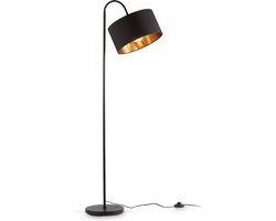 B.K.LICHT - Vloerlamp - zwart gouden staande lamp - met E27 fitting - industrieel - stoffen kap - h: 145cm