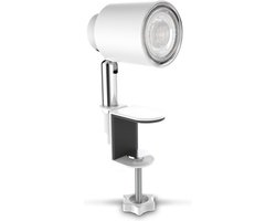 B.K.Licht - Witte Klemlamp - LED - draaibar - aan/uit schakelaar - netstroom - bureaulamp - tafellamp - met GU10 - 3.000K - 400Lm - 5W