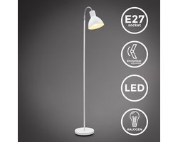B.K.Licht - Witte Vloerlamp - voor binnen - draaibar - voor woonkamer - industriële staande lamp - staanlamp - met 1 lichtpunt - h:145cm - leeslamp - E27 fitting - excl. lichtbron
