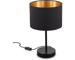 B.K.Licht - Zwart Gouden Tafellamp - metaal & stof - met kap - voor binnen - industriële bedlamp - slaapkamer lamp - E27 fitting - excl. lichtbron