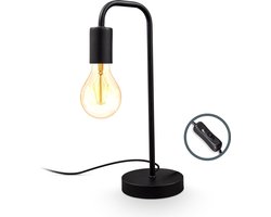 B.K.LICHT - Zwarte Tafellamp - met industriële retro design - metalen bedlamp - netstroom - E27 fitting - h.: 38cm
