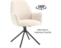 BLACK FRIDAY DEAL! Eetkamerstoel Donatello met arm - Draaibare stoel - 180 graden draaibaar - Zwart metalen onderstel - Touch Ivory